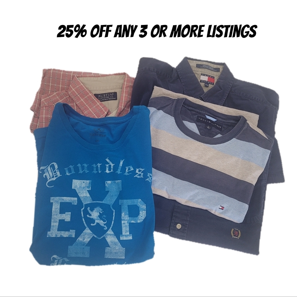 Men's Casual Shirt Bundle Lot Of 4 T-Shirt Button Up Down Shirt Size Medium Vntg